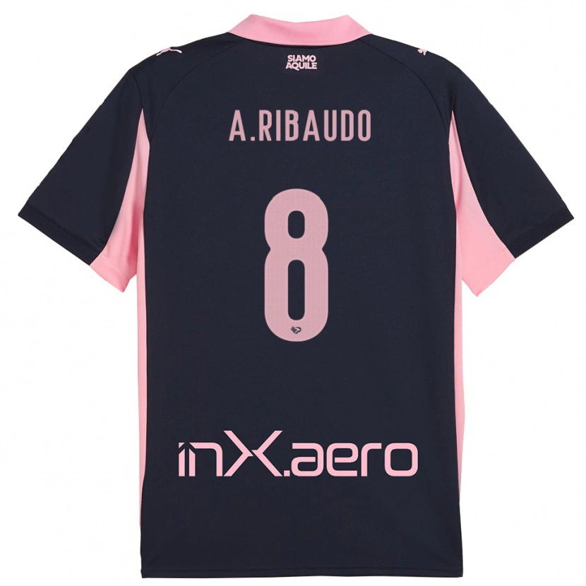 Danxen Kinderen Alessandro Ribaudo #8 Donkerblauw Roze Uitshirt Uittenue 2025/26 T-Shirt