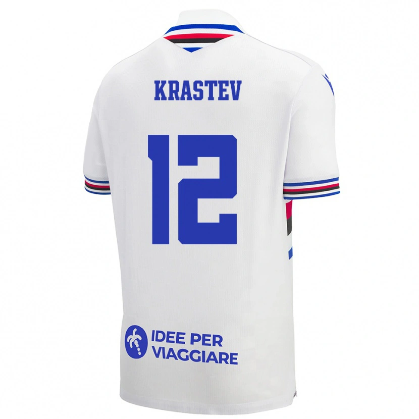 Danxen Kinderen Andrey Krastev #12 Wit Blauw Rood Uitshirt Uittenue 2025/26 T-Shirt