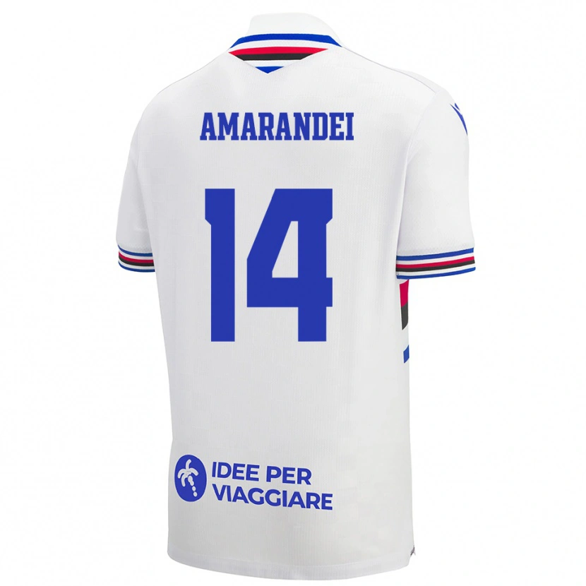 Danxen Kinderen Ștefan Amarandei #14 Wit Blauw Rood Uitshirt Uittenue 2025/26 T-Shirt