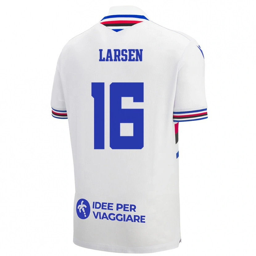 Danxen Kinderen Kathrine Østergaard Larsen #16 Wit Blauw Rood Uitshirt Uittenue 2025/26 T-Shirt