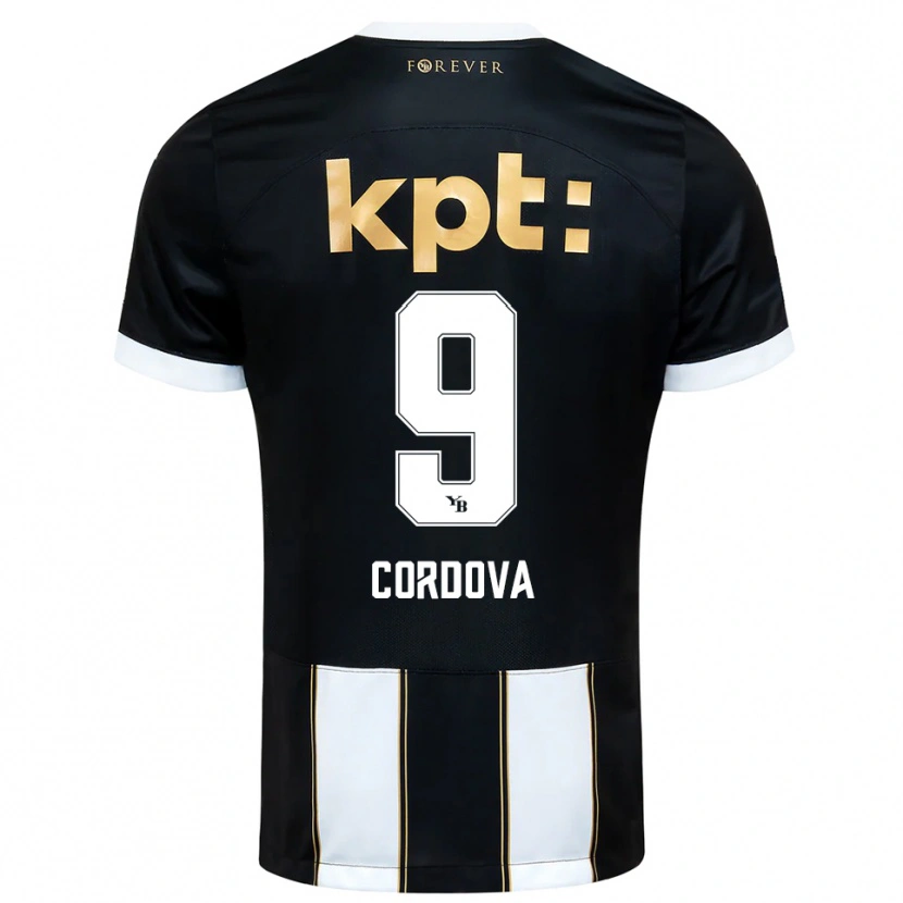 Danxen Kinderen Sergio Córdova #9 Zwart Wit Uitshirt Uittenue 2025/26 T-Shirt