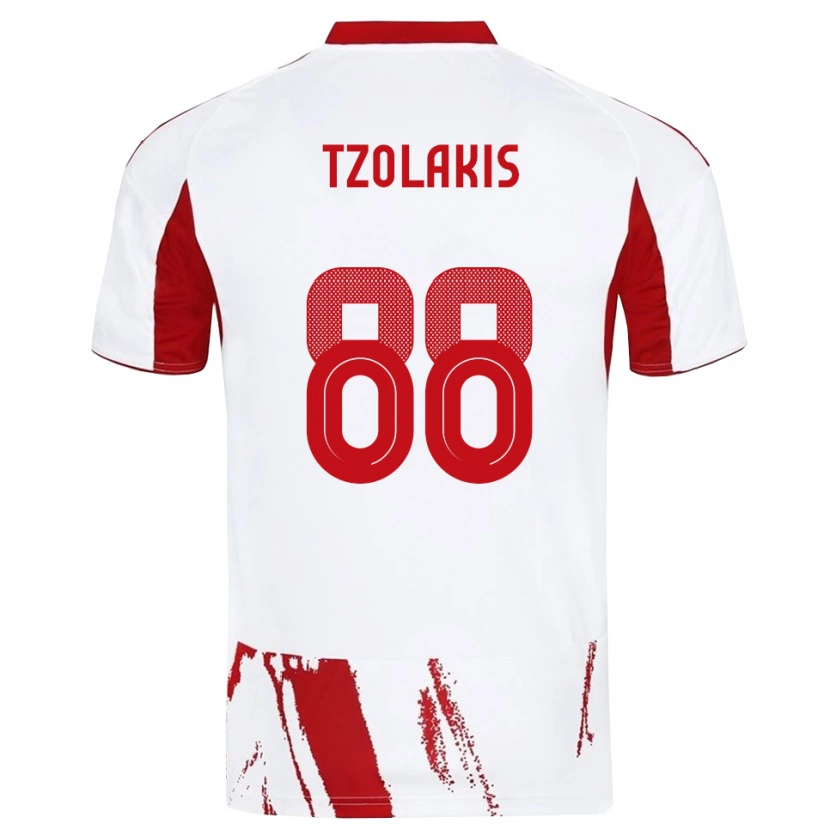 Danxen Kinderen Konstantinos Tzolakis #88 Wit Rood Uitshirt Uittenue 2025/26 T-Shirt