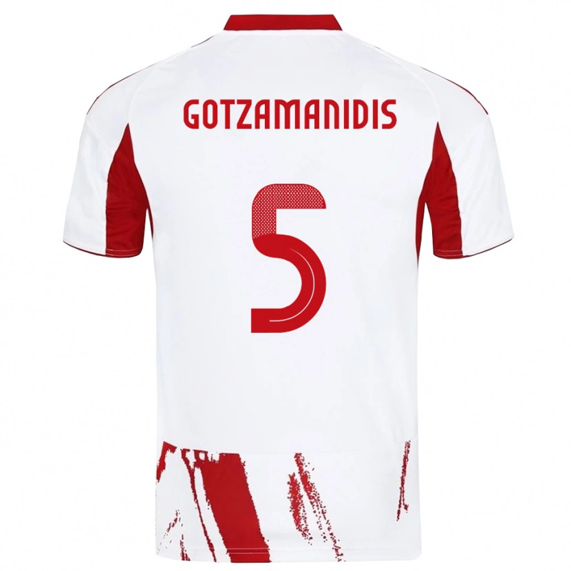 Danxen Kinderen Nikolaos Gotzamanidis #5 Wit Rood Uitshirt Uittenue 2025/26 T-Shirt