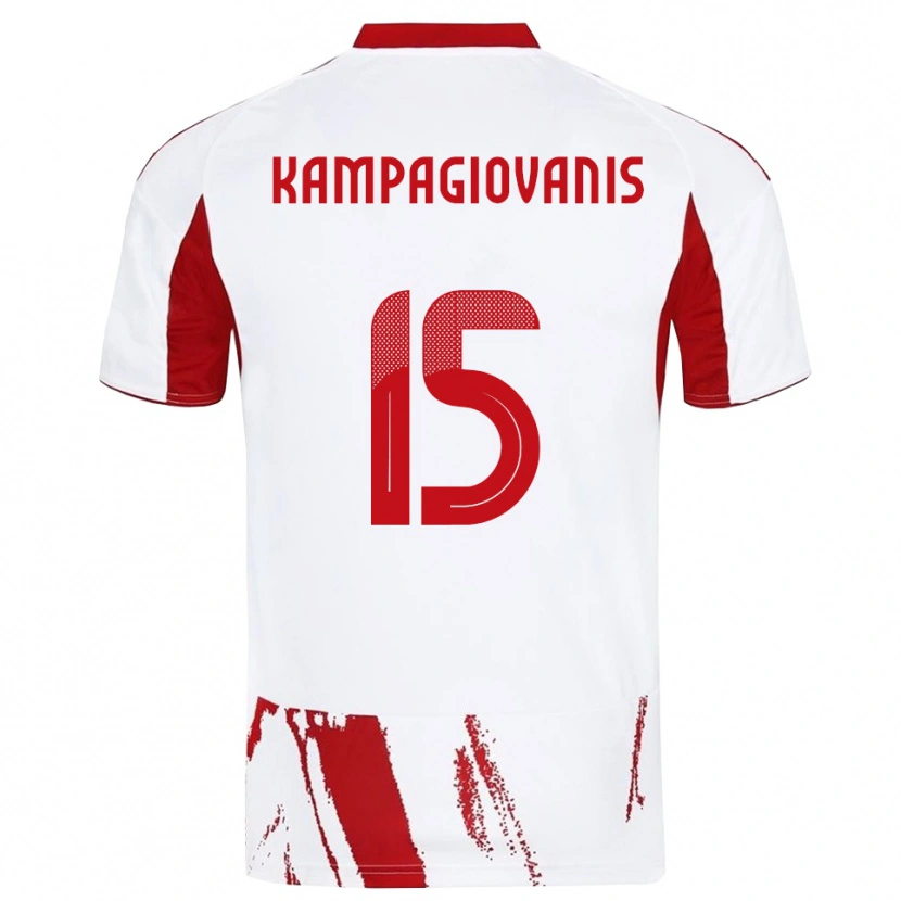 Danxen Kinderen Anastasios Kampagiovanis #15 Wit Rood Uitshirt Uittenue 2025/26 T-Shirt