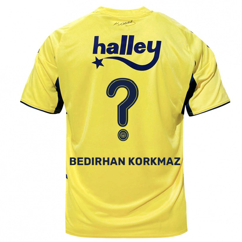 Danxen Kinderen Yağız Bedirhan Korkmaz #0 Geel Donkerblauw Uitshirt Uittenue 2025/26 T-Shirt