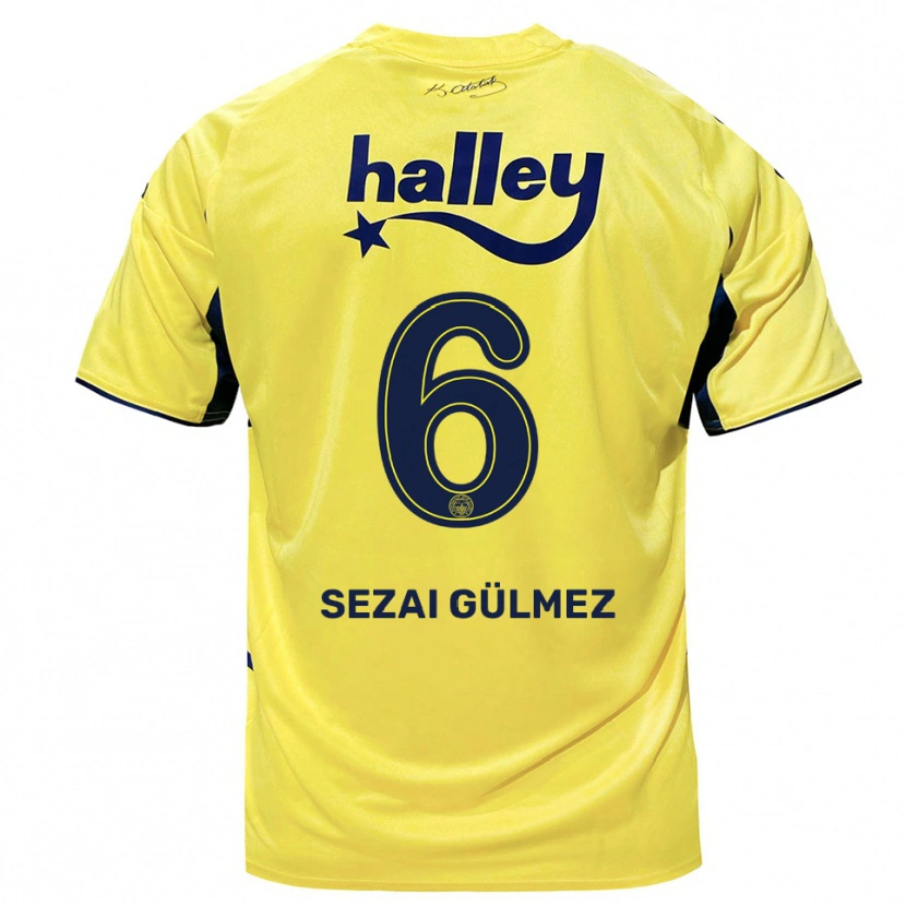 Danxen Kinderen Mustafa Sezai Gülmez #6 Geel Donkerblauw Uitshirt Uittenue 2025/26 T-Shirt
