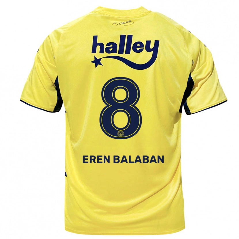 Danxen Kinderen Aziz Eren Balaban #8 Geel Donkerblauw Uitshirt Uittenue 2025/26 T-Shirt