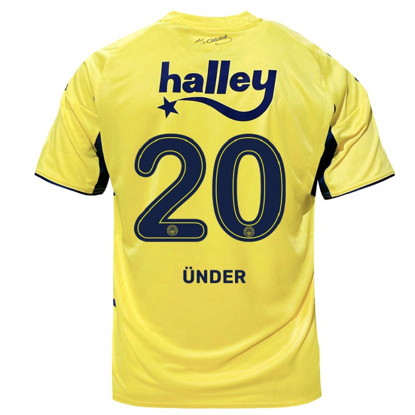 Danxen Kinderen Cengiz Ünder #20 Geel Donkerblauw Uitshirt Uittenue 2025/26 T-Shirt