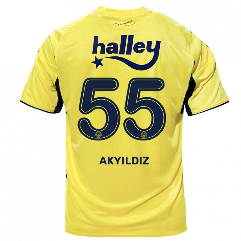 Danxen Kinderen Mustafa Akyıldız #55 Geel Donkerblauw Uitshirt Uittenue 2025/26 T-Shirt