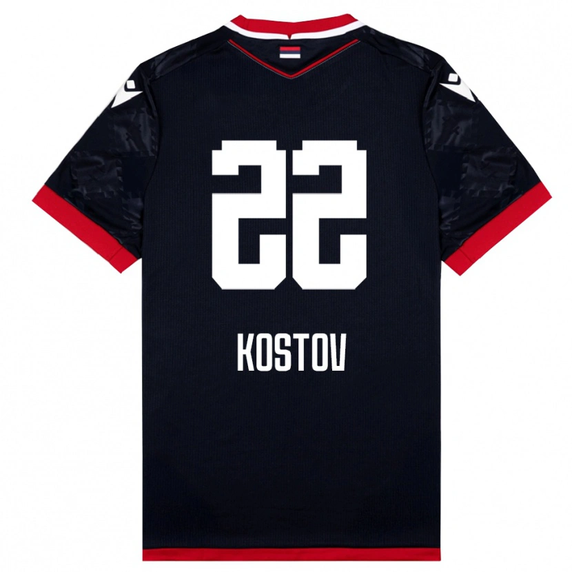 Danxen Kinderen Vasilije Kostov #22 Zwart Rood Uitshirt Uittenue 2025/26 T-Shirt