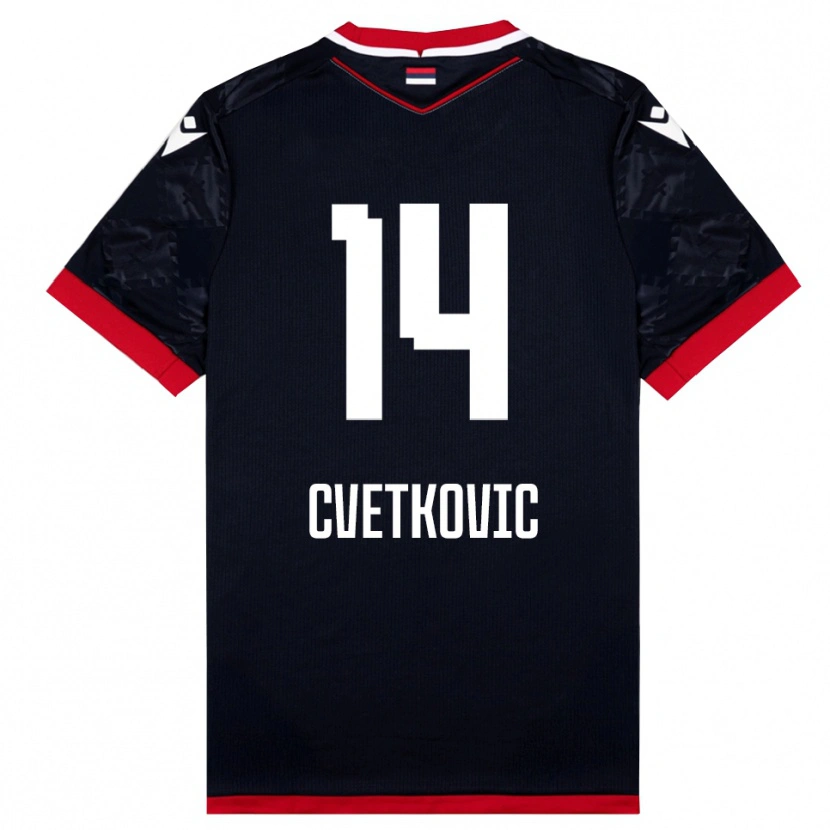 Danxen Kinderen Djordje Cvetkovic #14 Zwart Rood Uitshirt Uittenue 2025/26 T-Shirt