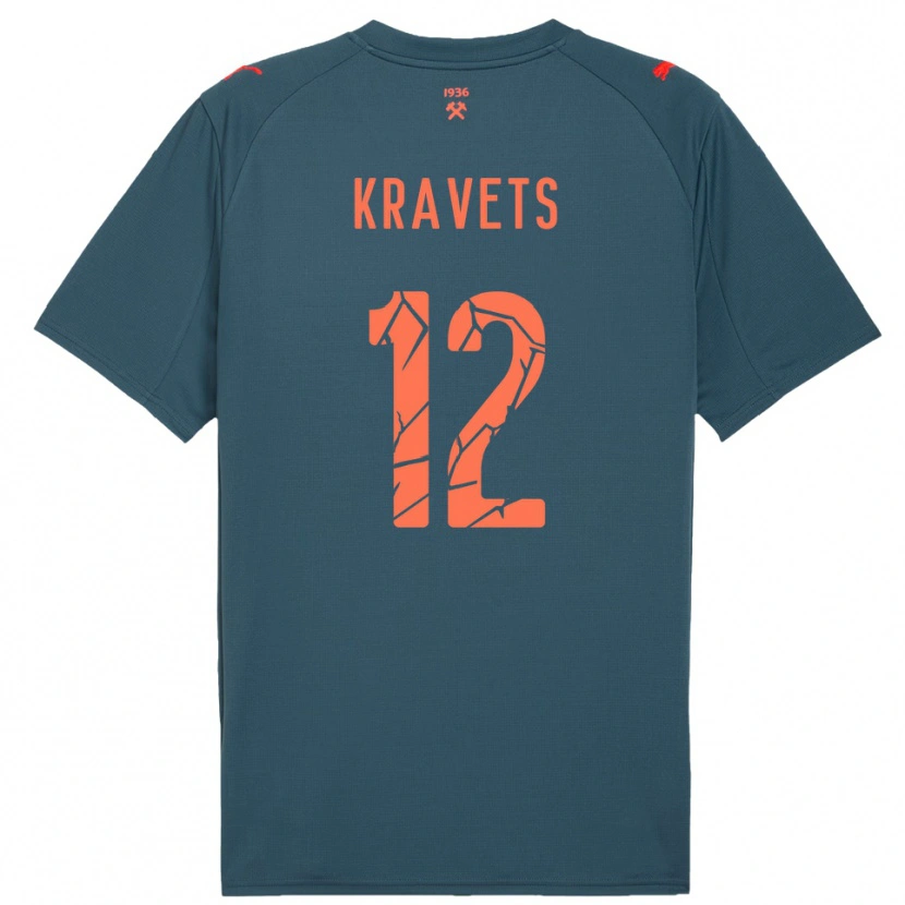 Danxen Kinderen Vladyslav Kravets #12 Donkerblauw Rood Uitshirt Uittenue 2025/26 T-Shirt