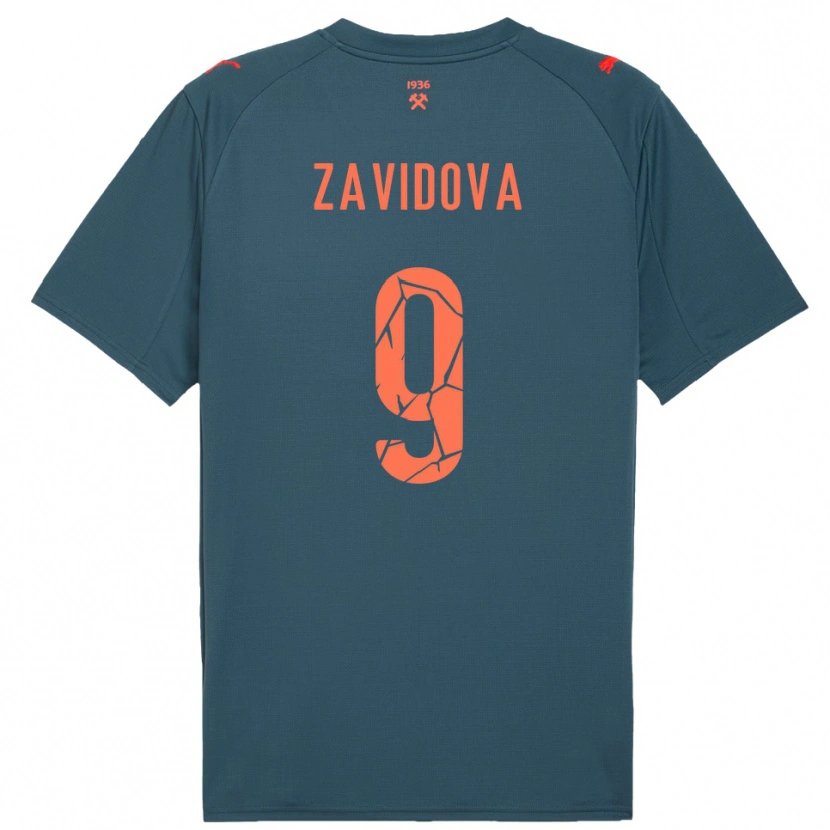 Danxen Kinderen Yuliana Zavidova #9 Donkerblauw Rood Uitshirt Uittenue 2025/26 T-Shirt
