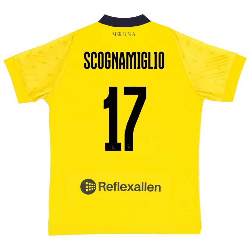 Danxen Heren Giuseppe Scognamiglio #17 Geel Donkerblauw Thuisshirt Thuistenue 2025/26 T-Shirt