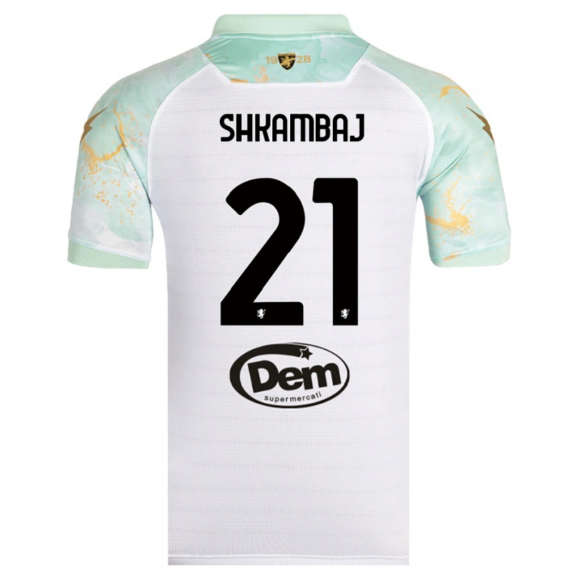 Danxen Heren Ardit Shkambaj #21 Wit Zwart Uitshirt Uittenue 2025/26 T-Shirt