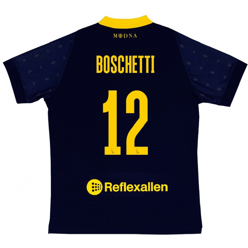 Danxen Heren Matteo Boschetti #12 Donkerblauw Geel Uitshirt Uittenue 2025/26 T-Shirt