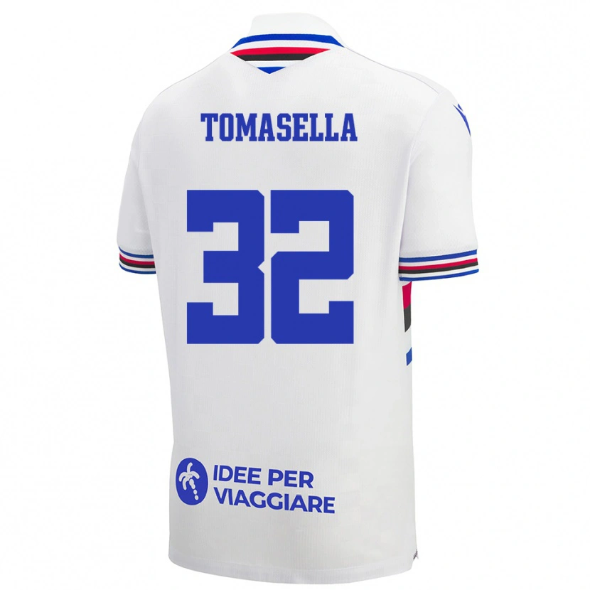 Danxen Heren Mattia Tomasella #32 Wit Blauw Rood Uitshirt Uittenue 2025/26 T-Shirt