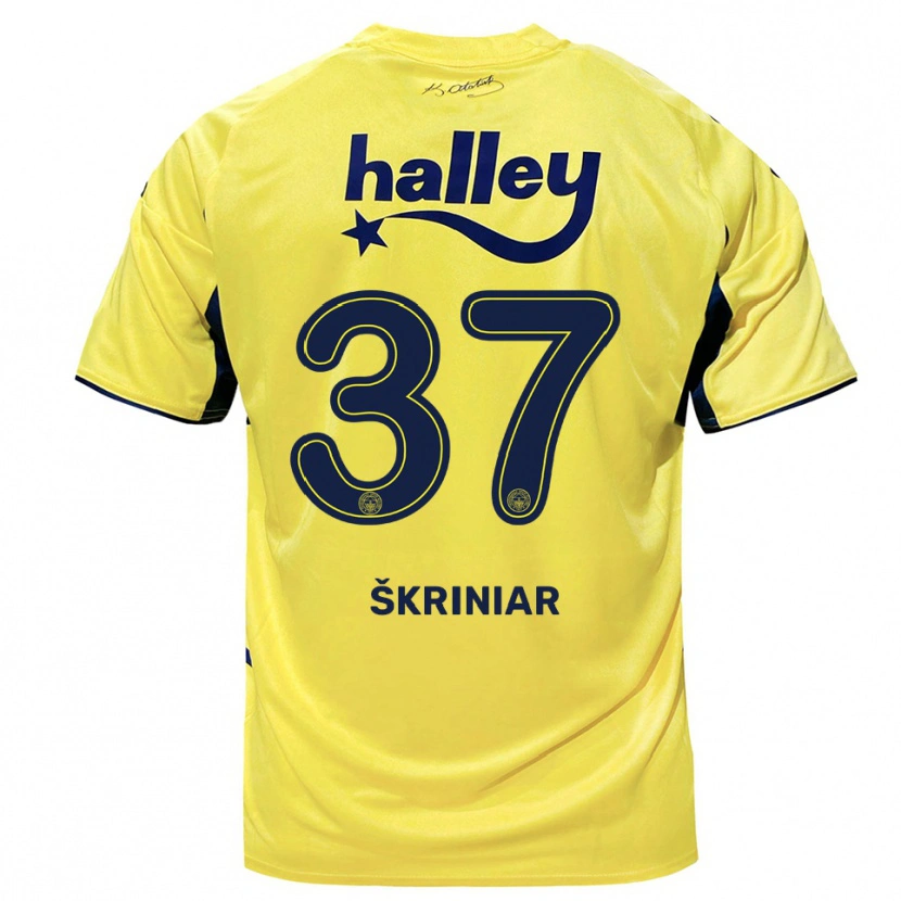 Danxen Heren Milan Škriniar #37 Geel Donkerblauw Uitshirt Uittenue 2025/26 T-Shirt