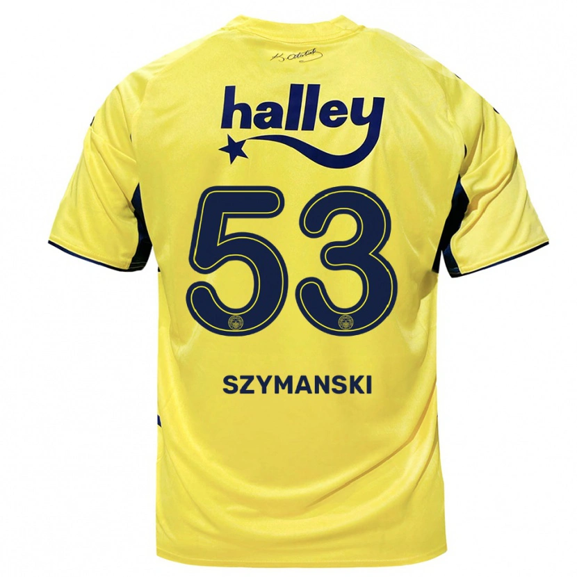 Danxen Heren Sebastian Szymański #53 Geel Donkerblauw Uitshirt Uittenue 2025/26 T-Shirt