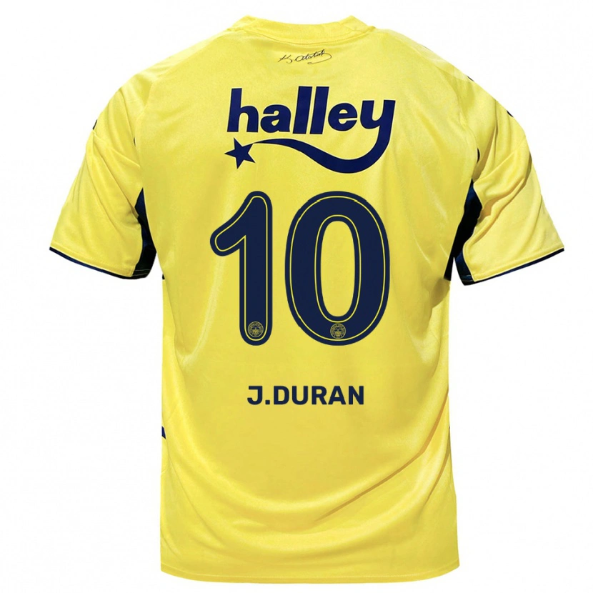 Danxen Heren Jhon Durán #10 Geel Donkerblauw Uitshirt Uittenue 2025/26 T-Shirt