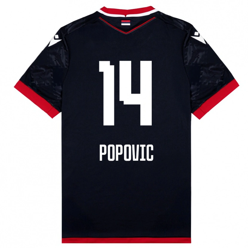 Danxen Heren Mihajlo Popovic #14 Zwart Rood Uitshirt Uittenue 2025/26 T-Shirt