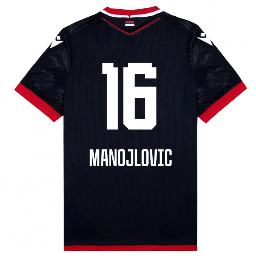 Danxen Heren Petar Manojlovic #16 Zwart Rood Uitshirt Uittenue 2025/26 T-Shirt
