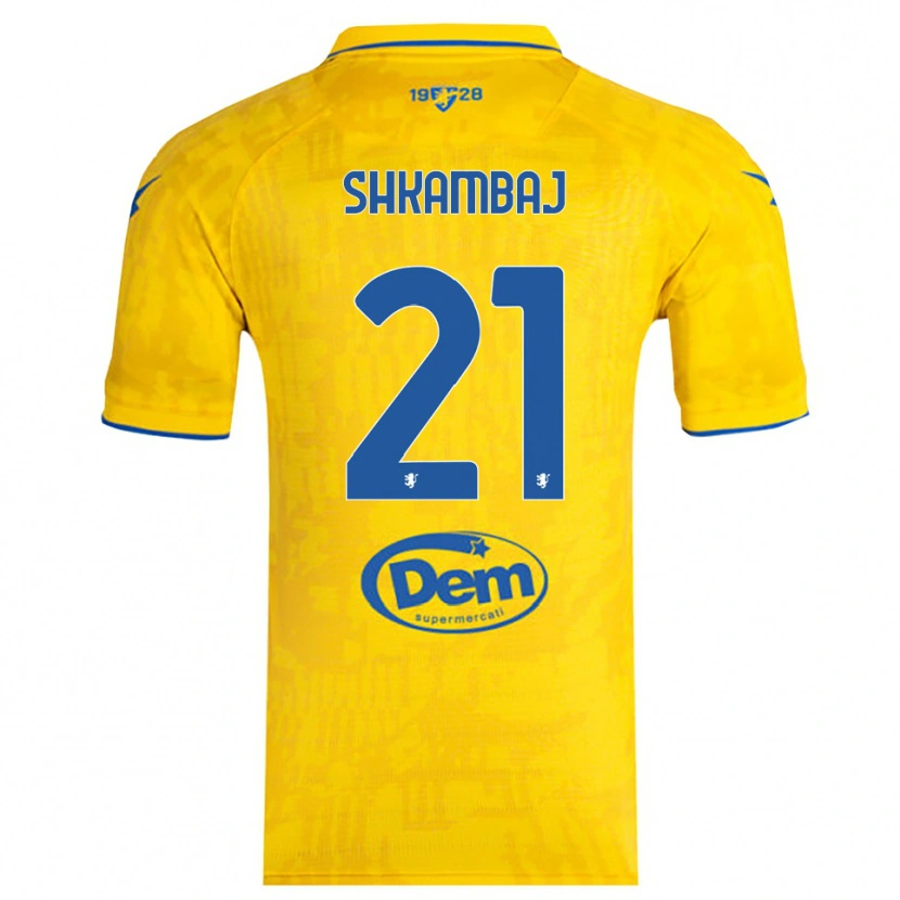Danxen Dames Ardit Shkambaj #21 Geel Blauw Thuisshirt Thuistenue 2025/26 T-Shirt