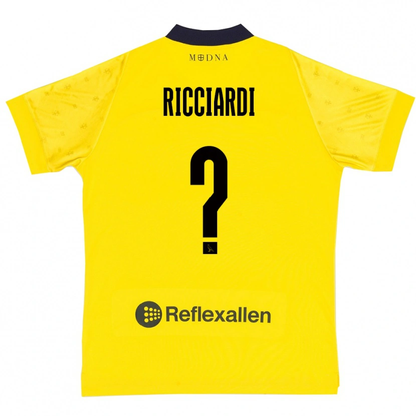 Danxen Dames Francesco Ricciardi #0 Geel Donkerblauw Thuisshirt Thuistenue 2025/26 T-Shirt