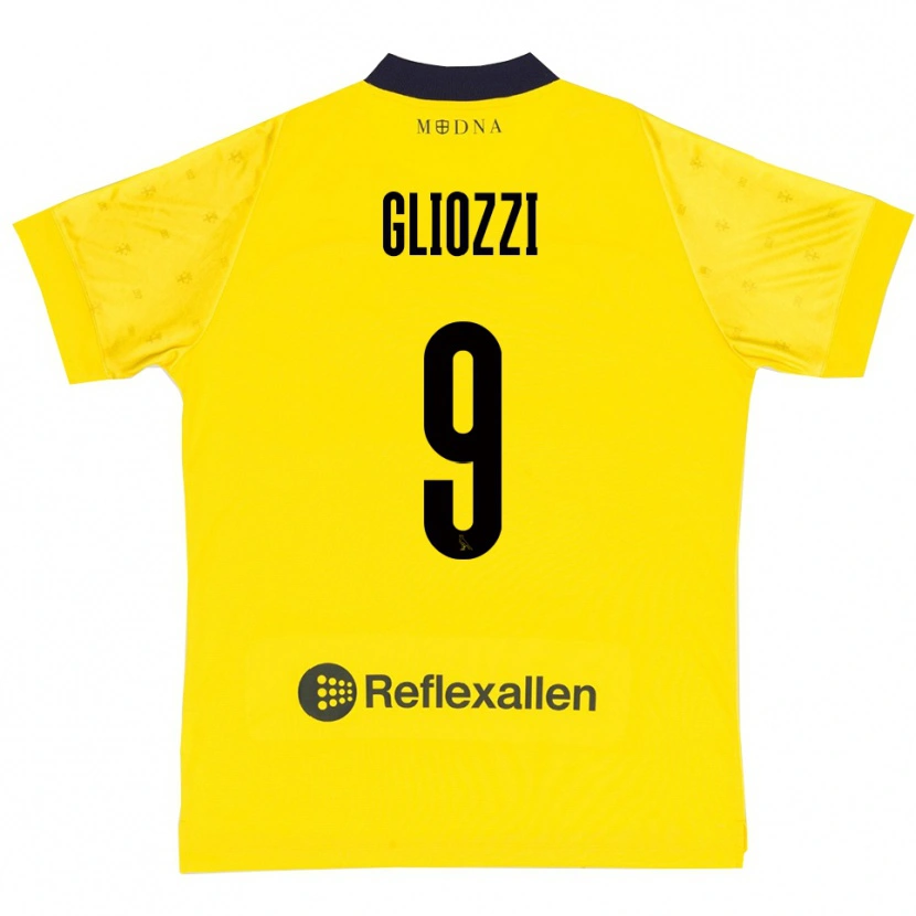 Danxen Dames Ettore Gliozzi #9 Geel Donkerblauw Thuisshirt Thuistenue 2025/26 T-Shirt
