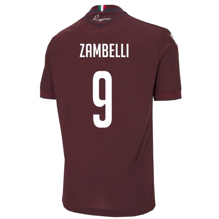 Danxen Dames Alessio Zambelli #9 Bourgondië Wit Thuisshirt Thuistenue 2025/26 T-Shirt