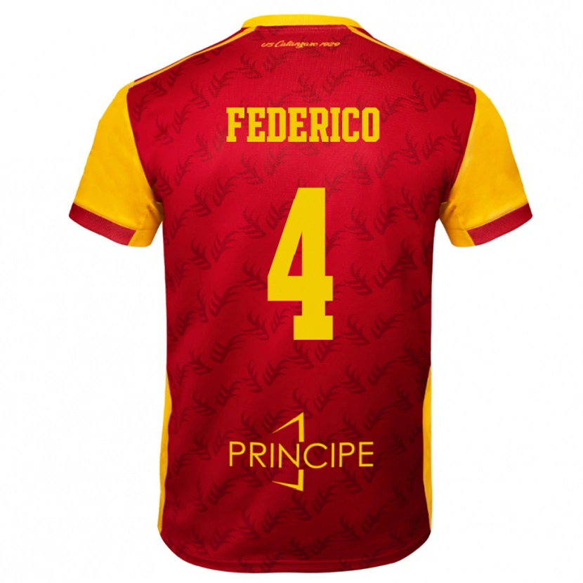 Danxen Dames Giuseppe Federico #4 Geel Rood Thuisshirt Thuistenue 2025/26 T-Shirt
