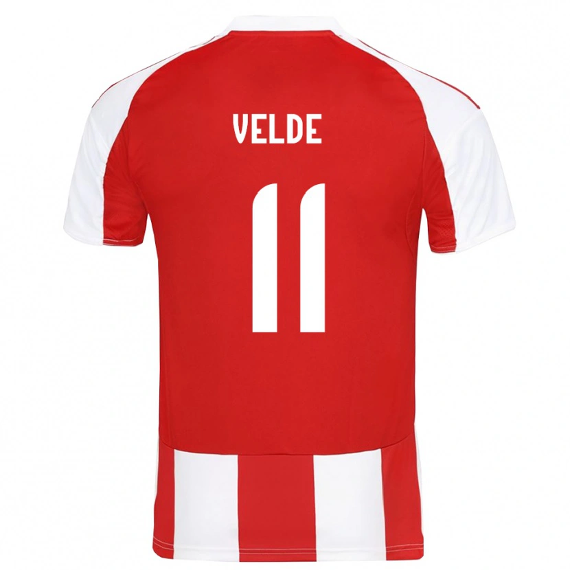 Danxen Dames Kristoffer Velde #11 Rood Wit Thuisshirt Thuistenue 2025/26 T-Shirt