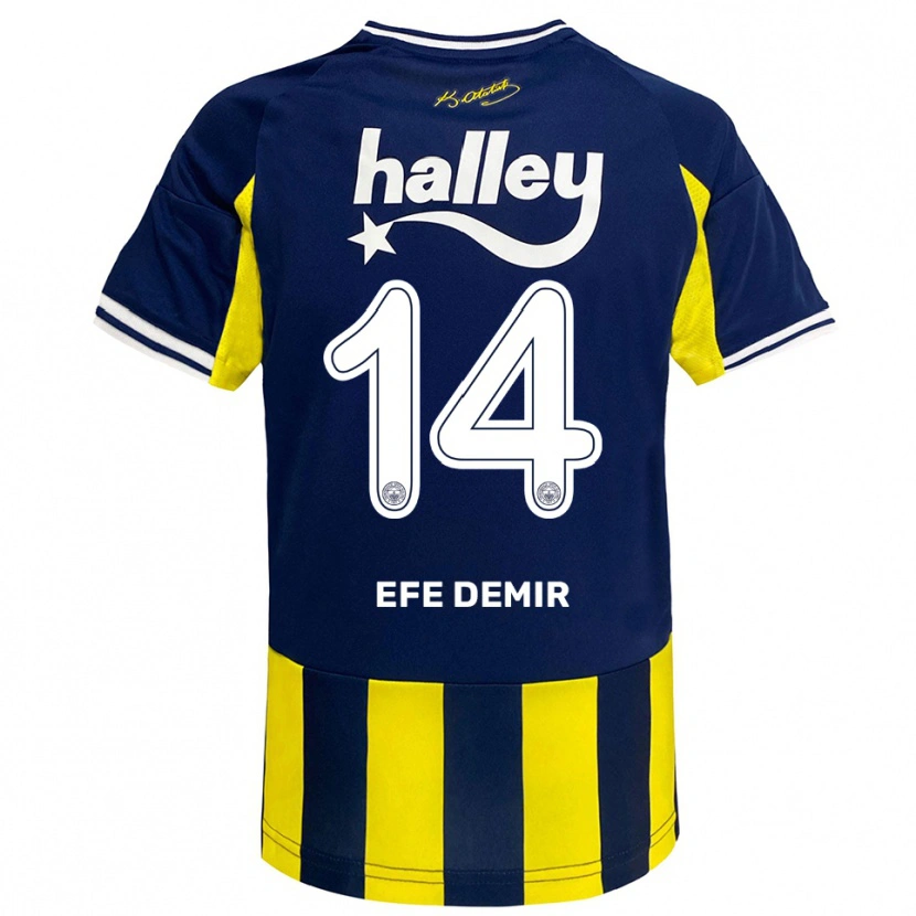 Danxen Dames Yiğit Efe Demir #14 Geel Donkerblauw Wit Thuisshirt Thuistenue 2025/26 T-Shirt