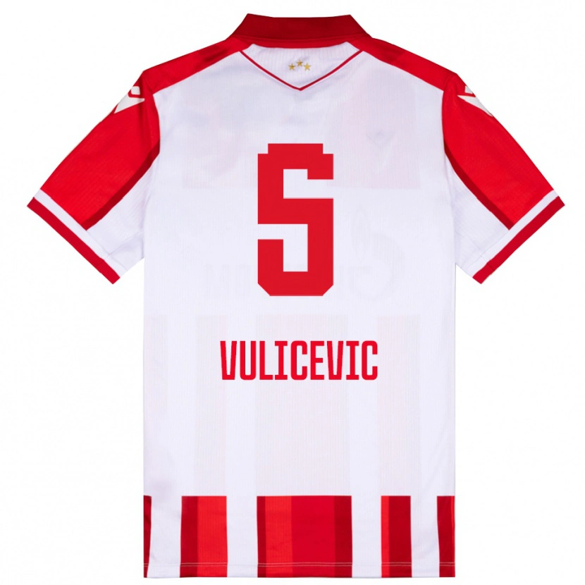 Danxen Dames Ognjen Vulicevic #5 Rood Wit Thuisshirt Thuistenue 2025/26 T-Shirt
