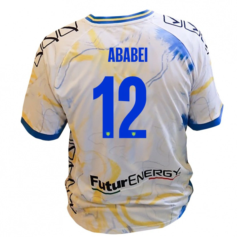 Danxen Dames Leonardo Ababei #12 Wit Geel Blauw Uitshirt Uittenue 2025/26 T-Shirt