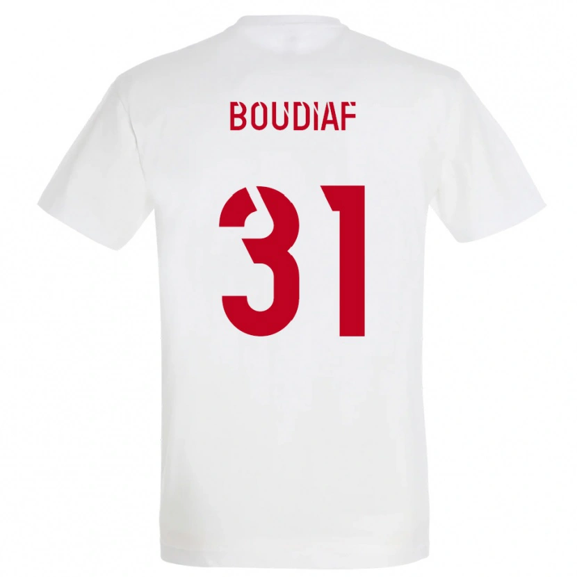 Danxen Dames Ryad Boudiaf #31 Wit Rood Geel Uitshirt Uittenue 2025/26 T-Shirt