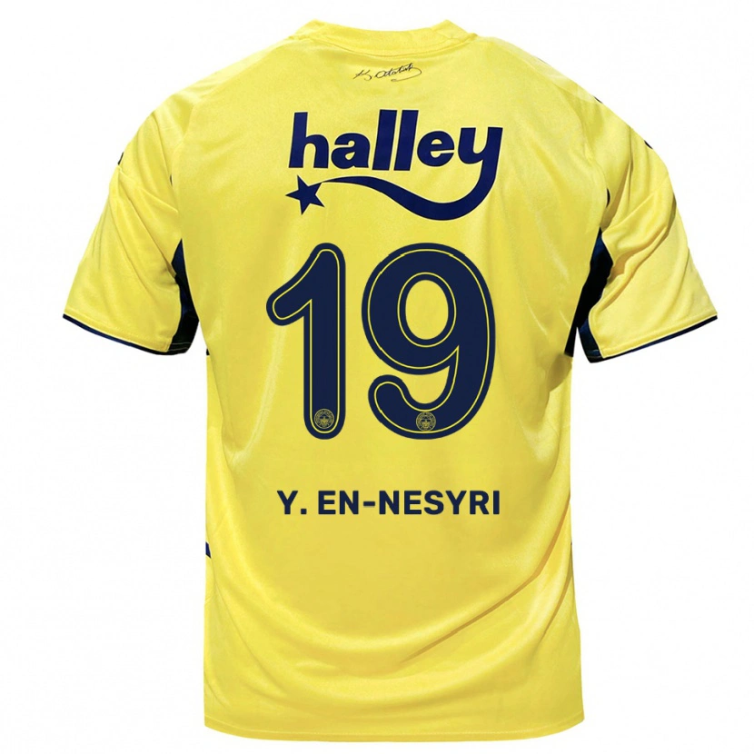 Danxen Dames Youssef En-Nesyri #19 Geel Donkerblauw Uitshirt Uittenue 2025/26 T-Shirt