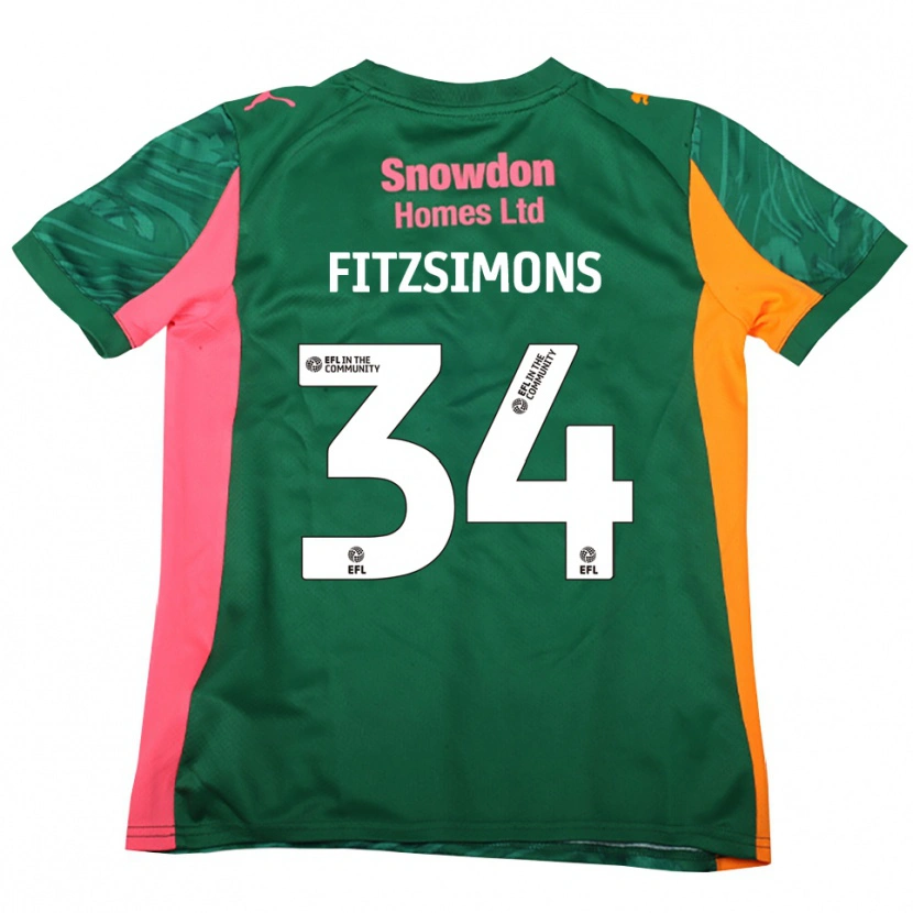 Danxen Kinderen Ross Fitzsimons #34 Donkergroen Roze Keepersshirt 2025/26 T-Shirt