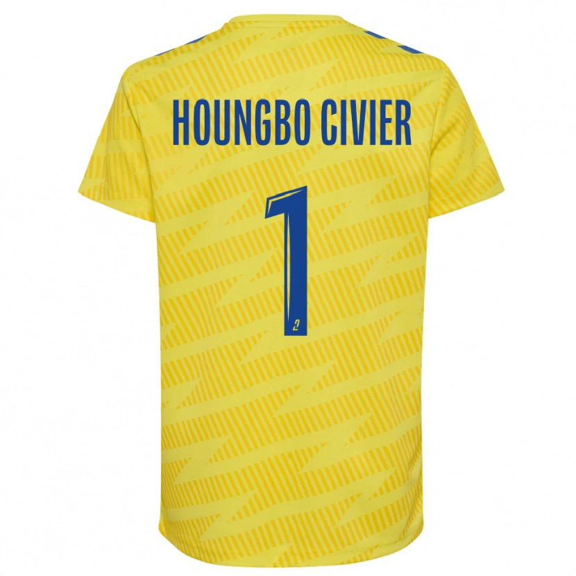 Danxen Kinderen Matéo Houngbo Civier #1 Geel Blauw Keepersshirt 2025/26 T-Shirt