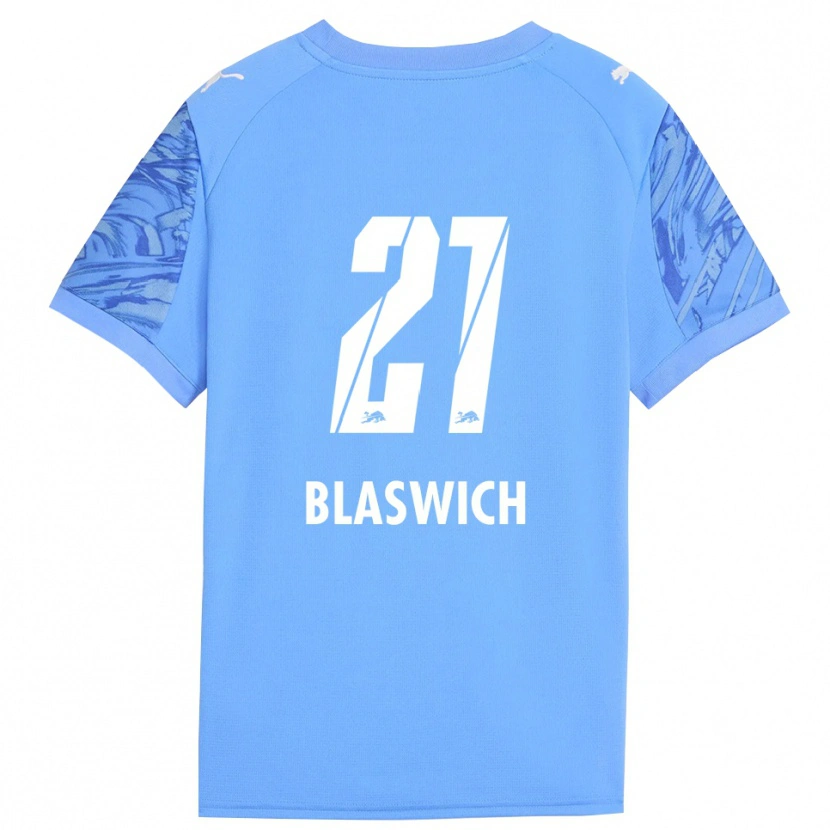 Danxen Kinderen Janis Blaswich #21 Koninklijk Blauw Rood Keepersshirt 2025/26 T-Shirt