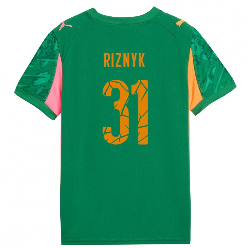 Danxen Kinderen Dmytro Riznyk #31 Groen Oranje Roze Keepersshirt 2025/26 T-Shirt