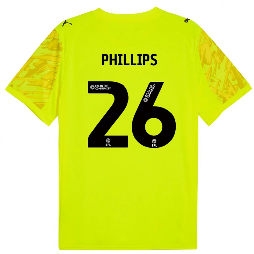 Danxen Kinderen Noah Phillips #26 Fluorescerend Groen Keepersshirt 2025/26 T-Shirt