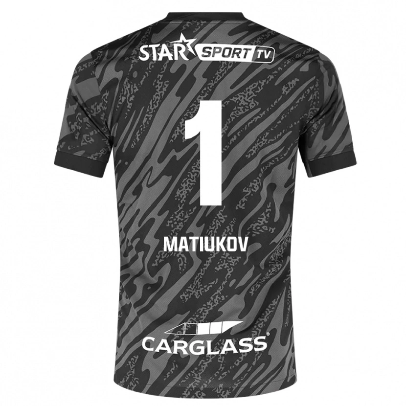 Danxen Kinderen Platon Matiukov #1 Donkergrijs Zwart Keepersshirt 2025/26 T-Shirt