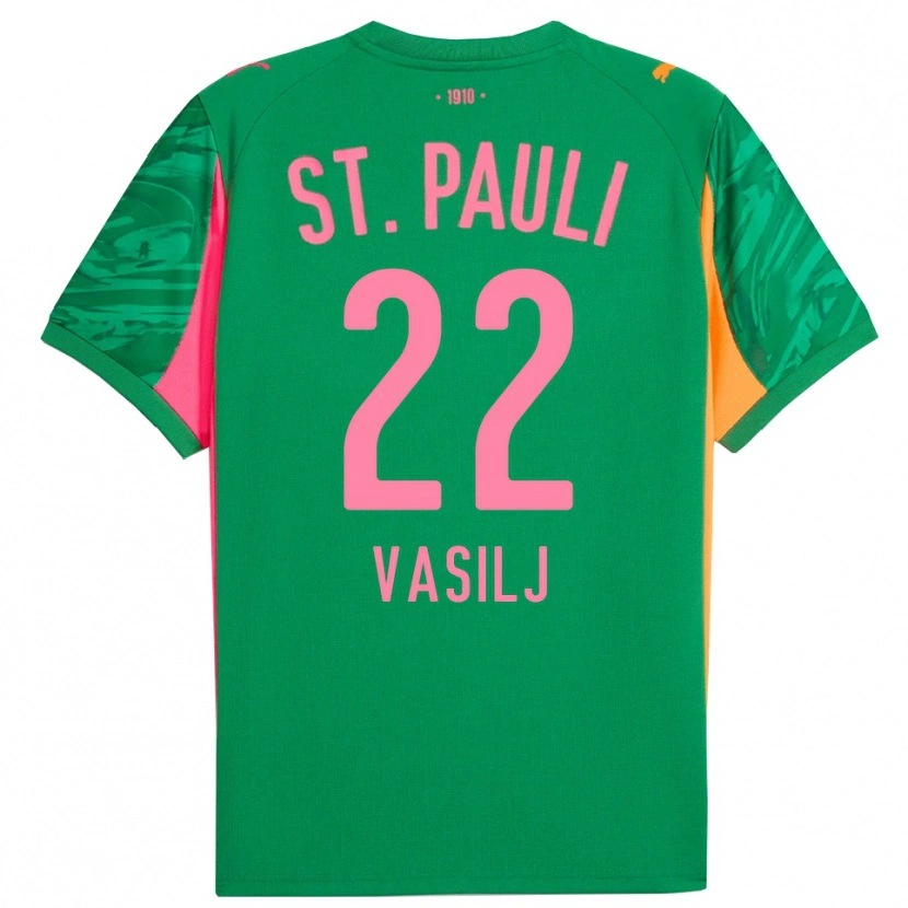 Danxen Heren Nikola Vasilj #22 Groen Oranje Roze Keepersshirt 2025/26 T-Shirt