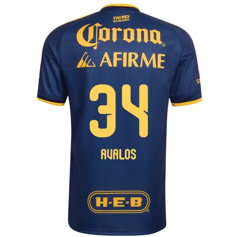 Danxen Kinderen Erick Avalos #34 Koninklijk Blauw Geel Uitshirt Uittenue 2026/27 T-Shirt
