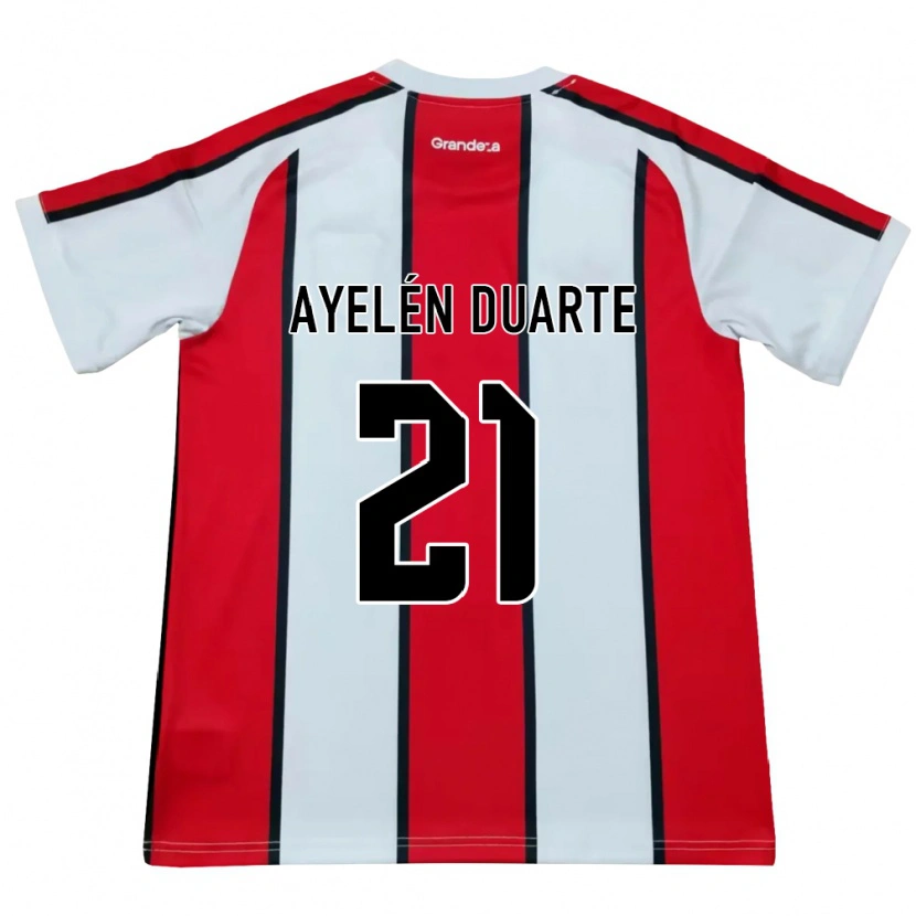 Danxen Kinderen Camila Ayelén Duarte #21 Wit Rood Zwart Uitshirt Uittenue 2026/27 T-Shirt