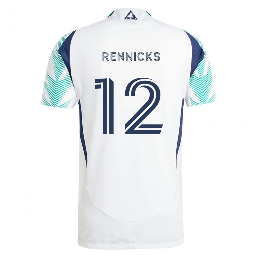 Danxen Kinderen Justin Rennicks #12 Wit Marineblauw Lichtgroen Uitshirt Uittenue 2026/27 T-Shirt