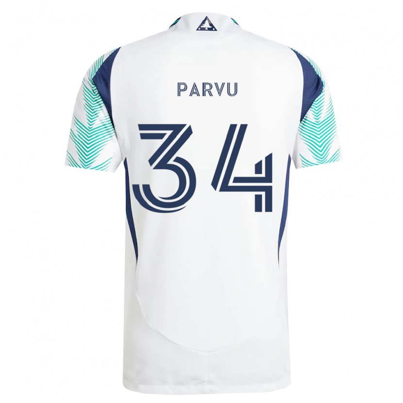 Danxen Kinderen Alexandru Parvu #34 Wit Marineblauw Lichtgroen Uitshirt Uittenue 2026/27 T-Shirt