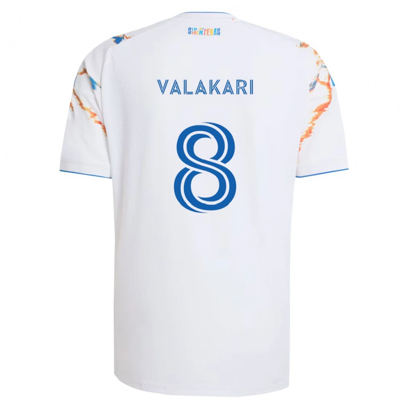 Danxen Kinderen Onni Valakari #8 Wit Oranje Blauw Uitshirt Uittenue 2026/27 T-Shirt