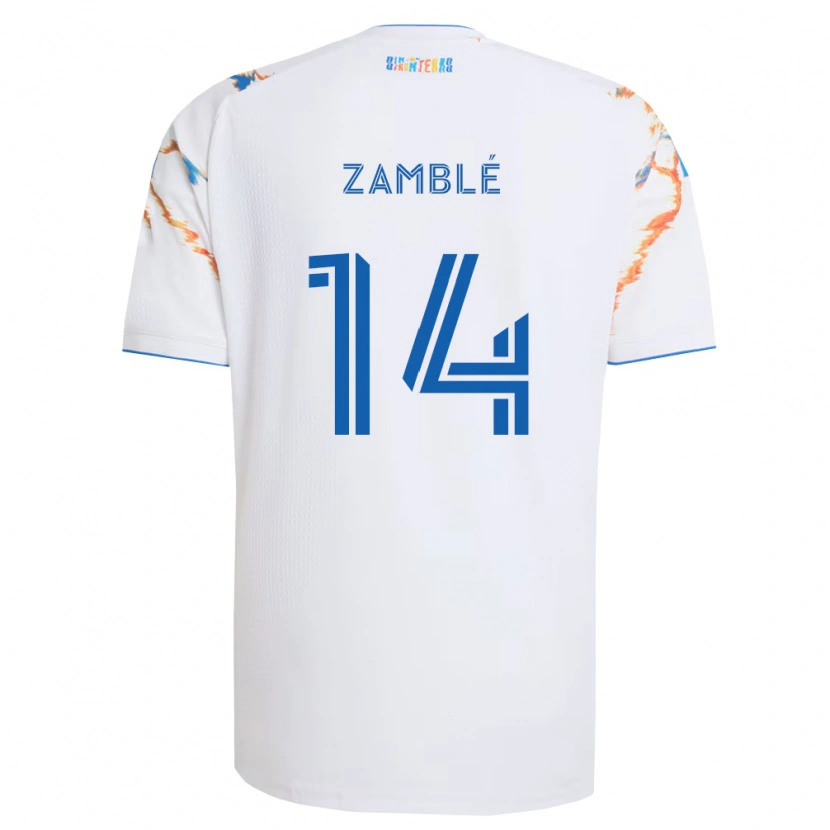 Danxen Kinderen Bryan Zamblé #14 Wit Oranje Blauw Uitshirt Uittenue 2026/27 T-Shirt